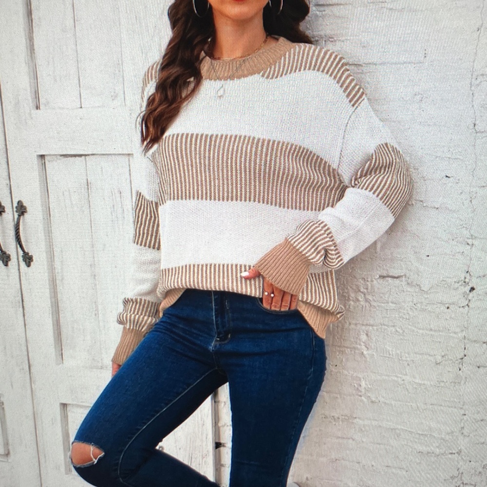 Striped Beige and White Women's Sweater